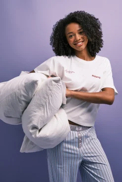 Pijama comprido em algodão às riscas