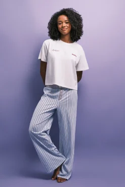 Pijama comprido em algodão às riscas