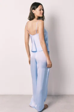 Pijama comprido em cetim azul