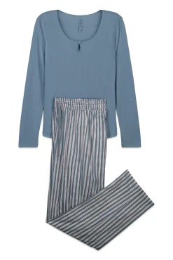 Pijama comprido estampado riscas verde