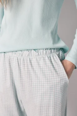 Pijama comprido estampado vichy em algodão verde