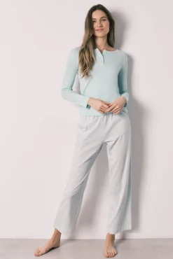 Pijama comprido estampado vichy em algodão verde