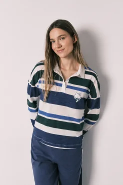 Pijama comprido Hello Kitty polo riscas em algodão