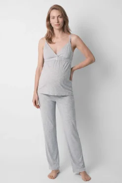 Pijama comprido maternity de alças cinza