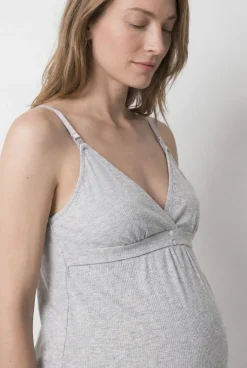 Pijama comprido maternity de alças cinza