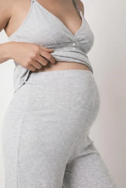 Pijama comprido maternity de alças cinza