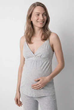 Pijama comprido maternity de alças cinza