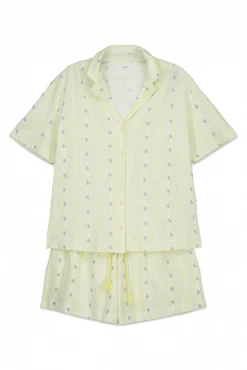 Pijama curto camiseiro em algodão amarelo
