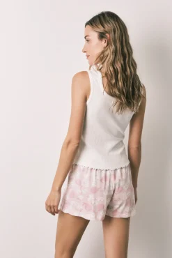 Pijama curto de alças em algodão branco