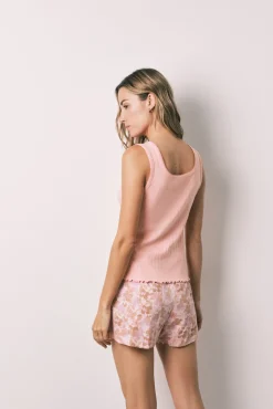 Pijama curto de alças em algodão laranja