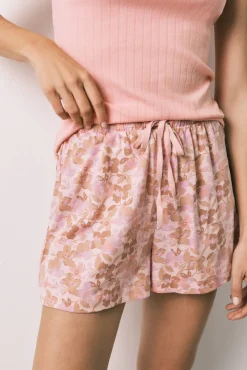 Pijama curto de alças em algodão laranja