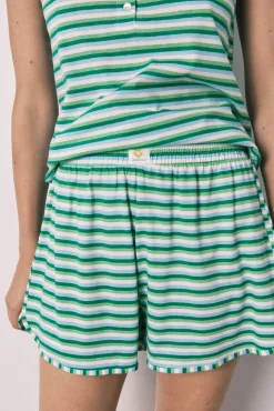 Pijama curto de alças em algodão SmileyWorld® riscas verde