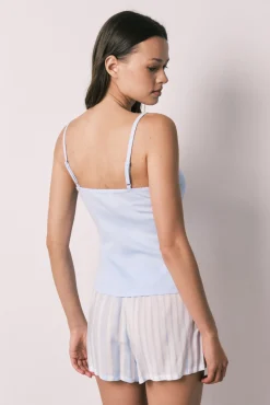 Pijama curto de alças em algodão e viscose azul