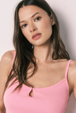 Pijama curto de alças em algodão e viscose rosa