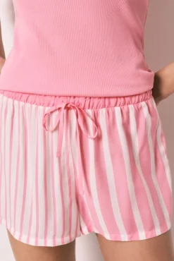 Pijama curto de alças em algodão e viscose rosa