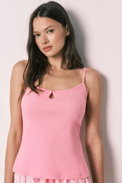 Pijama curto de alças em algodão e viscose rosa