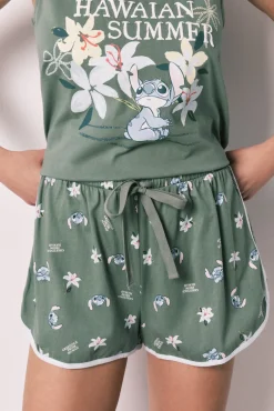 Pijama curto de alças Stitch verde
