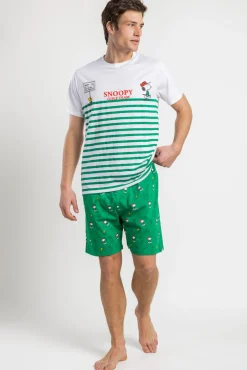 Pijama curto de golfe Snoopy às riscas