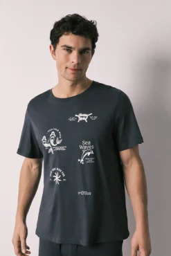 Pijama curto de homem em algodão navy