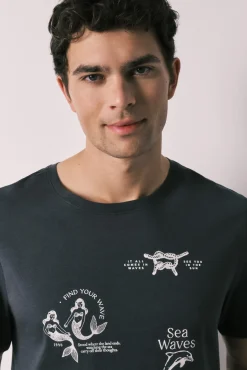 Pijama curto de homem em algodão navy
