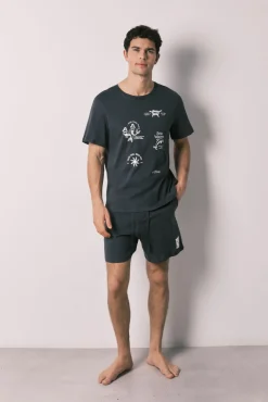 Pijama curto de homem em algodão navy