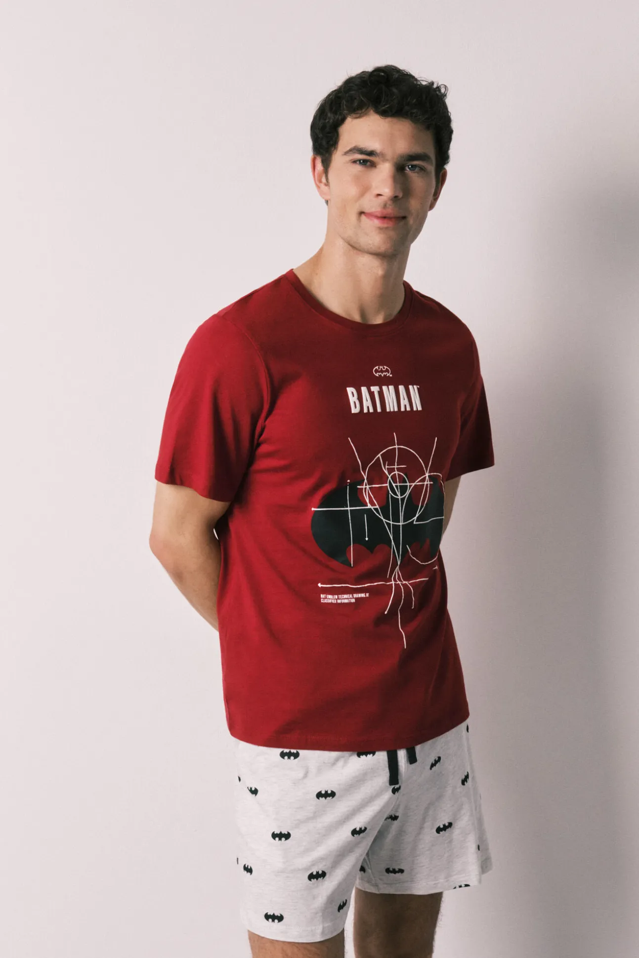 Pijama curto de homem em algodão Batman vermelho