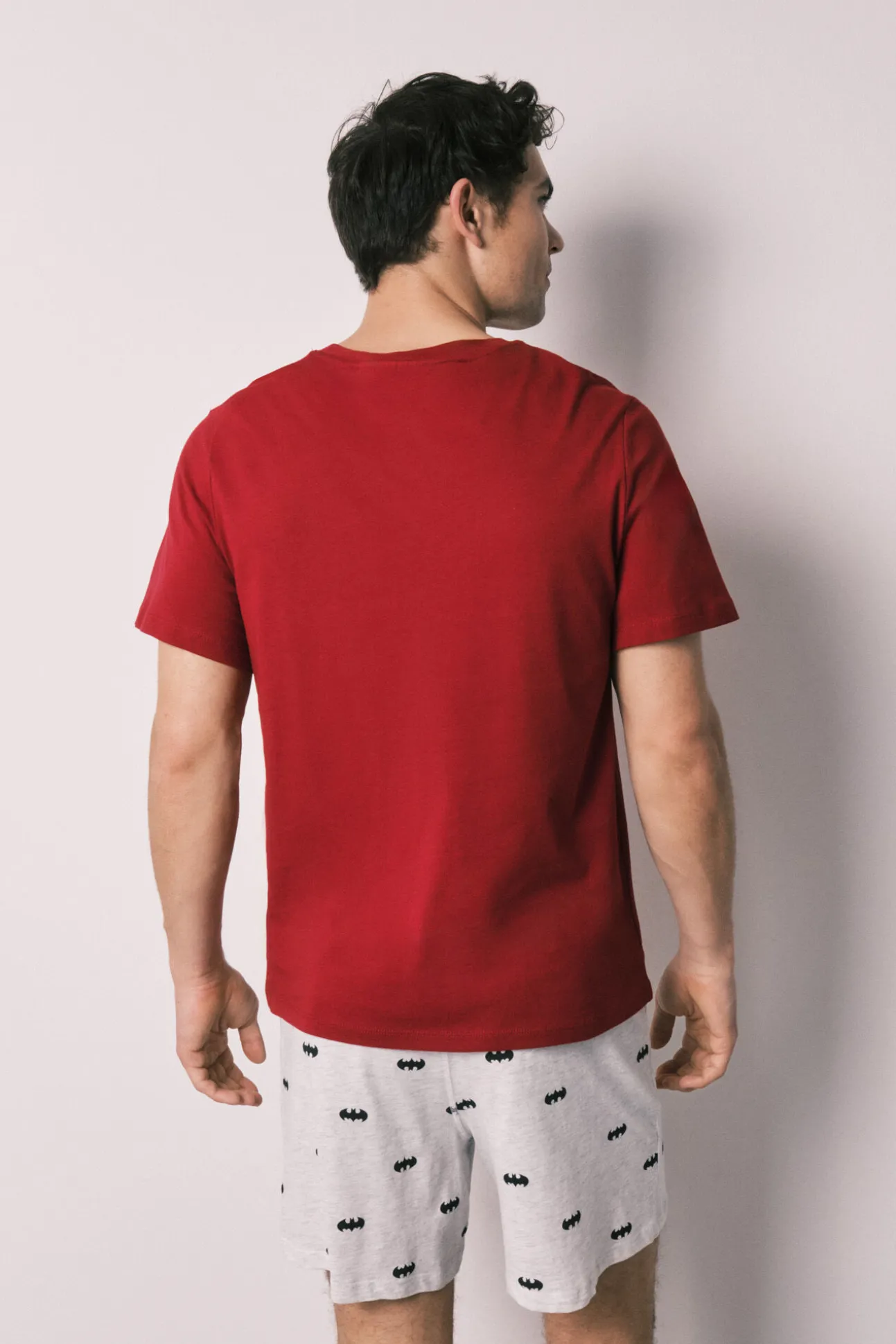 Pijama curto de homem em algodão Batman vermelho