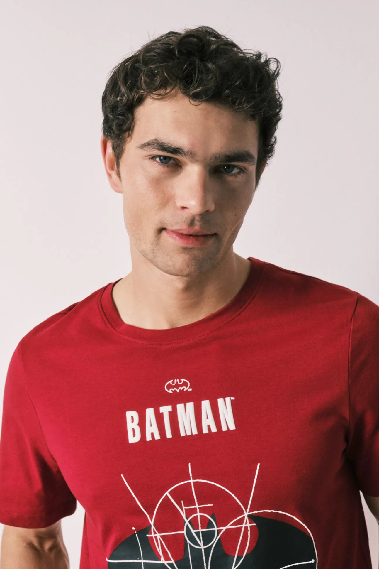 Pijama curto de homem em algodão Batman vermelho