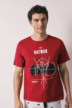 Pijama curto de homem em algodão Batman vermelho