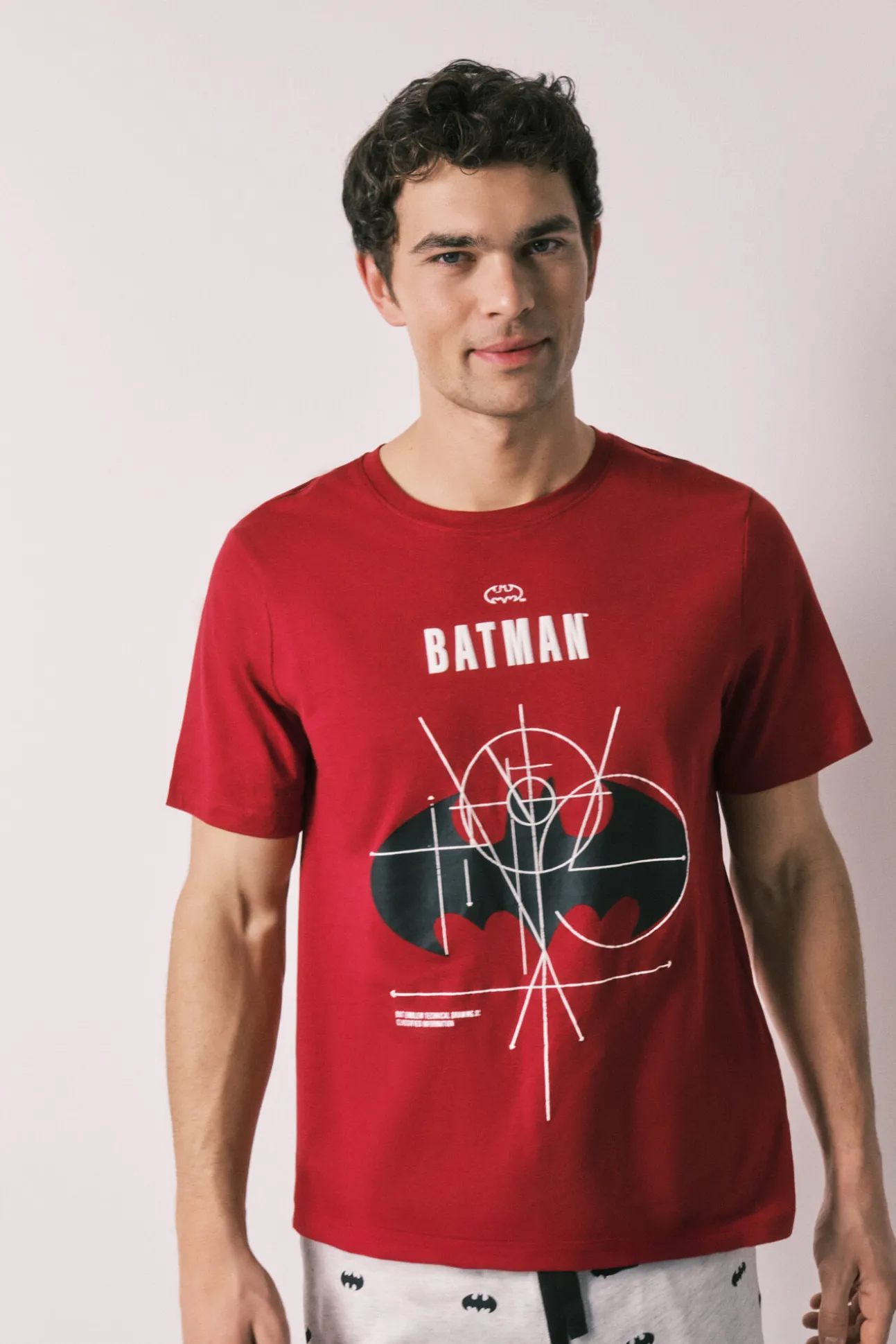 Pijama curto de homem em algodão Batman vermelho