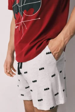 Pijama curto de homem em algodão Batman vermelho