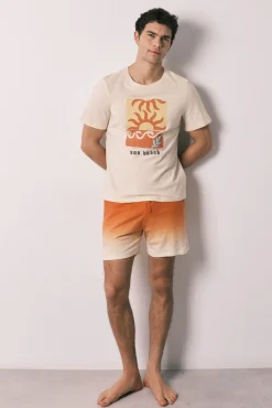 Pijama curto de homem em algodão estampado degradê