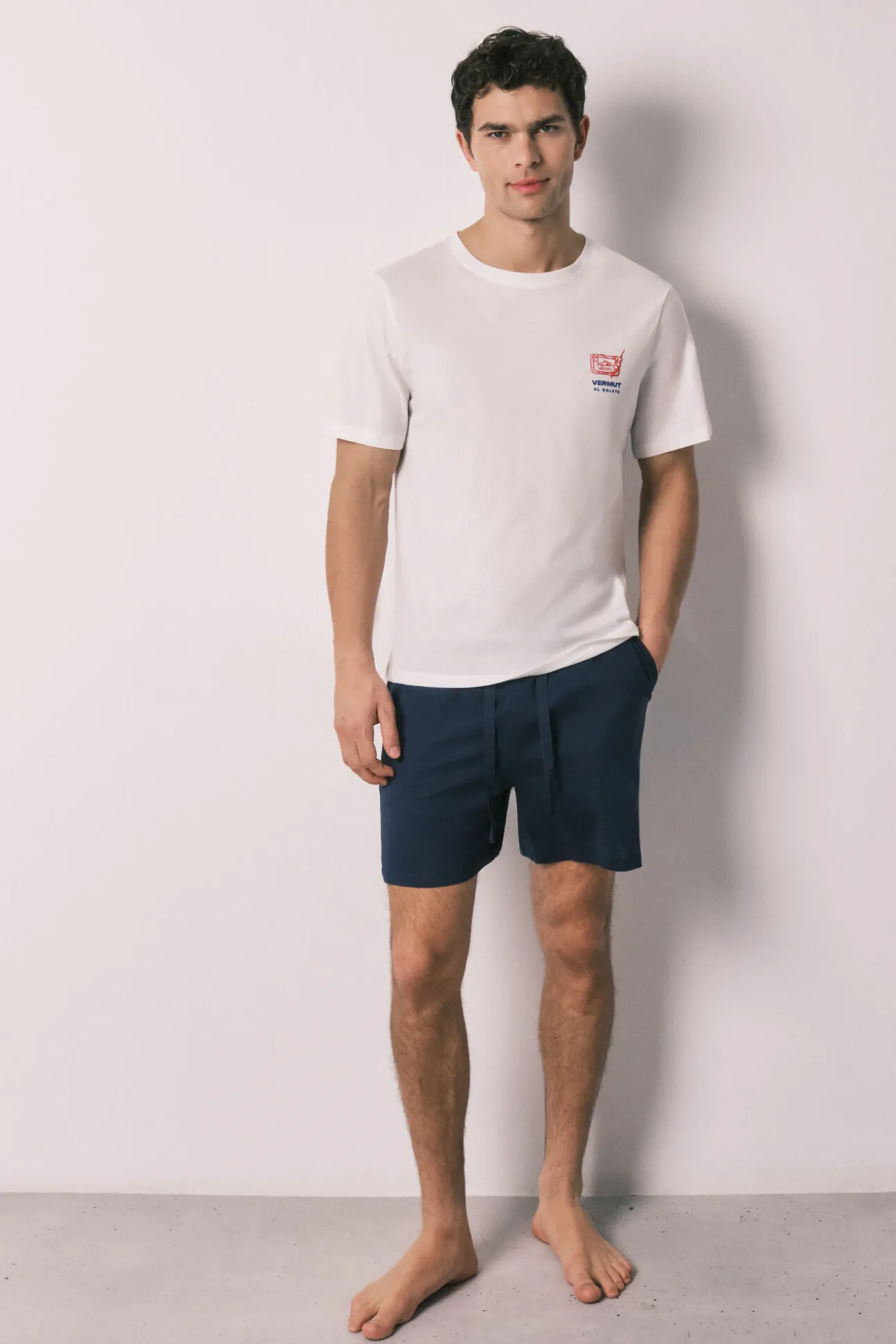 Pijama curto de homem em algodão vermute
