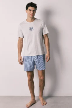 Pijama curto de homem em algodão xadrez