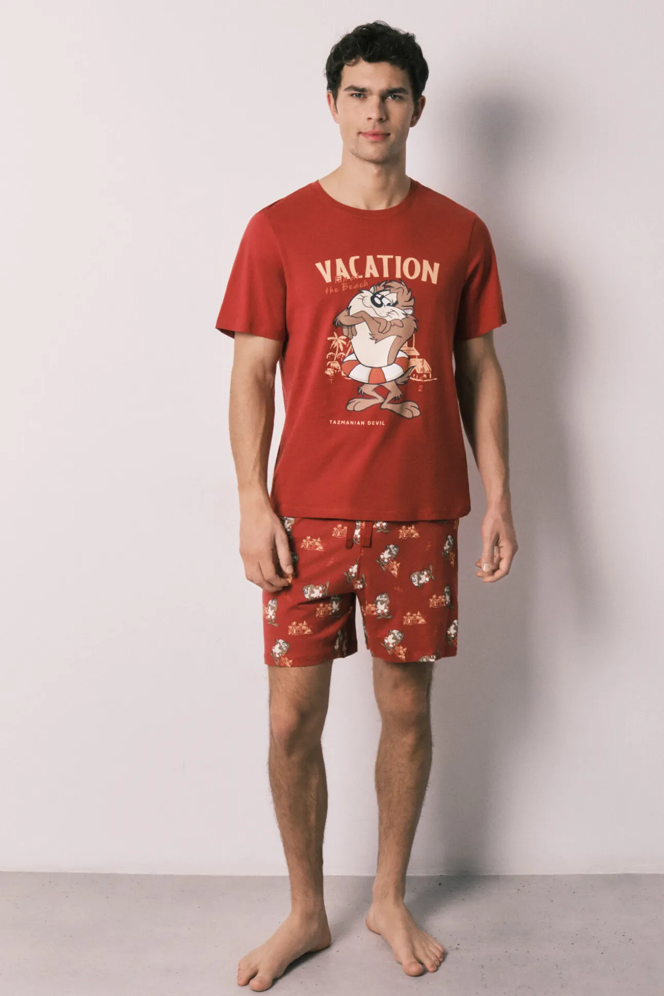 Pijama curto de homem em algodão Demónio da Tasmânia