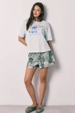 Pijama curto de manga curta Stitch azul