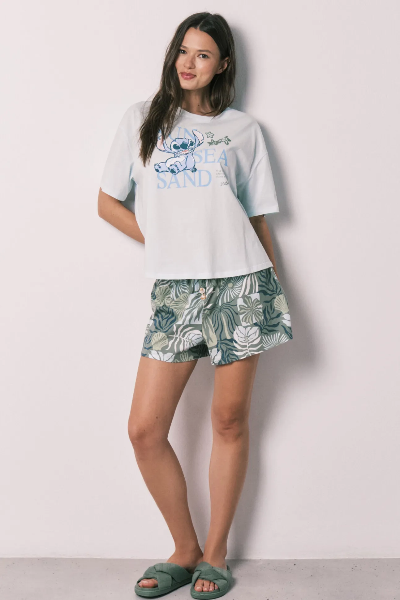 Pijama curto de manga curta Stitch azul