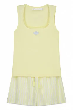 Pijama curto em algodão amarelo decote quadrado