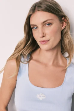 Pijama curto em algodão azul decote quadrado