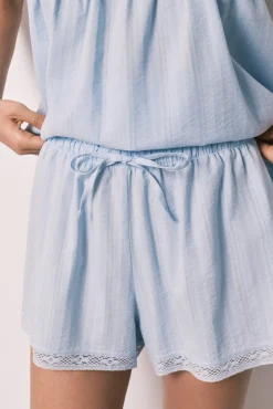 Pijama curto em algodão e renda azul