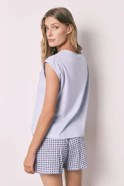 Pijama curto em algodão estampado lilás