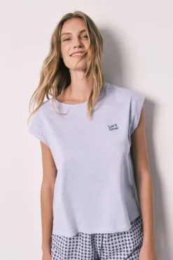 Pijama curto em algodão estampado lilás