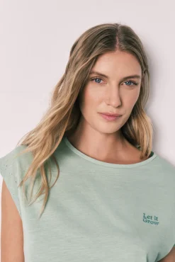 Pijama curto em algodão estampado verde