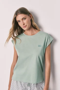 Pijama curto em algodão estampado verde
