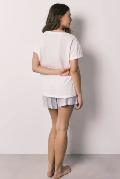 Pijama curto em algodão e viscose às riscas