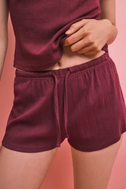 Pijama curto em algodão grená