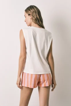 Pijama curto em algodão Pantera Cor-de-Rosa riscas