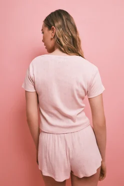 Pijama curto em algodão rosa