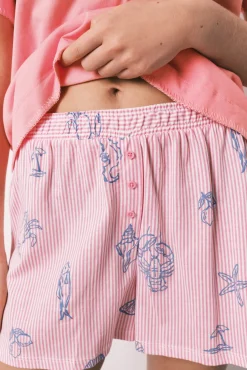Pijama curto em algodão rosa