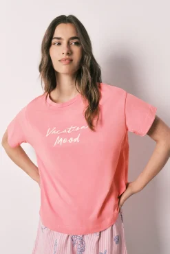 Pijama curto em algodão rosa